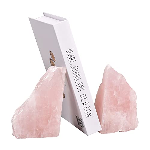 AMOYSTONE Heavy Duty Rose Quartz Bookends - Natural Stone Shelf Organizer with Non-Skid Base for Desks & Shelves (1 Pair, 6-8 LBS) - color: Pink, size: 6-8 Pounds