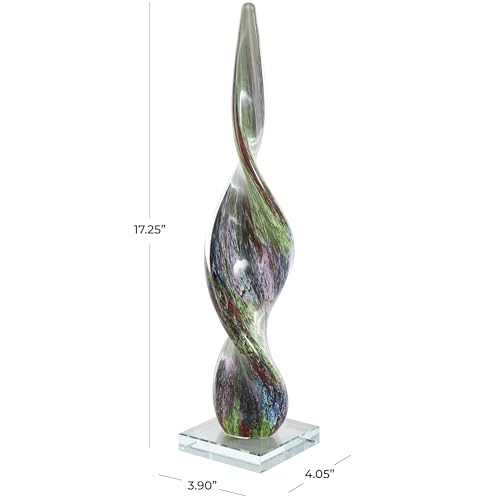 Deco 79 Glass Abstract Decorative Sculpture Swirl Home Decor Statue with Clear Base, Accent Figurine 4" x 4" x 17", Multi Colored - color: Multi Colored, size: 4" x 4" x 17"