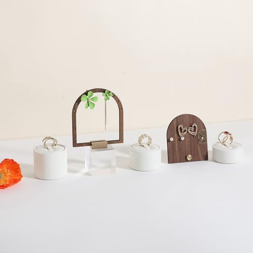 GemeShou 3pcs White Ring Display Stand for Selling, PU Leather Jewelry Ring display holder, Jewelry ring storage organizer for boutique store or Home Decor【Round-3 pcs】 - style: round