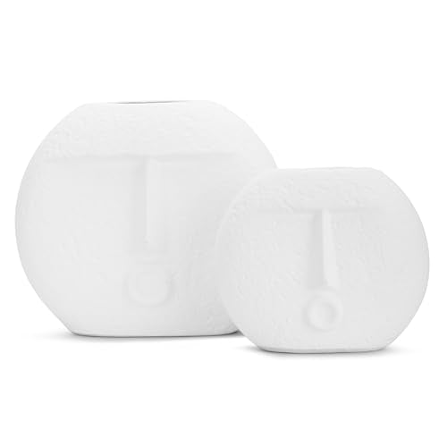 Ajuny Face Vase Set of 2 – White Ceramic Vases, Decorative Abstract Face Design for Wall, Bedroom, Modern Farmhouse Accent, Living Room, Coffee Table, Office - style: Face-Vase