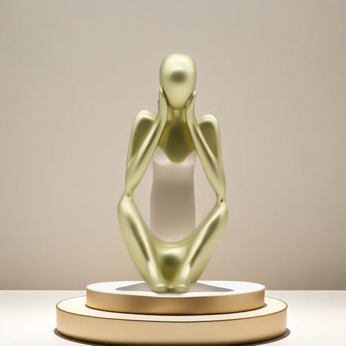 Abstract Thinker Sculpture Bookends - Modern Bookshelf Decor for Home Office, Aesthetic Resin Statue Bookend Holder for Desk, Coffee Table - Reading Art Decor Gift for Book Lovers-C - color: Gold, size: Middle