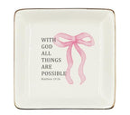 WODMIS Christian Coquette Pink Bow Ceramic Jewelry Tray Dish, Preppy Bible Verse Jewelry Plate Ring Trinket Dish, Trendy Aesthetic Ribbon Gifts for Women Bestie Best Friends 488 - color: Pink