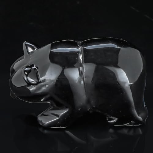 3" Black Banded Carnelian Crystal Bear Figurine Gifts for Hand Carved, Gemstone for Office Bear Statues Home Decor - color: Black Banded Agate Crystal