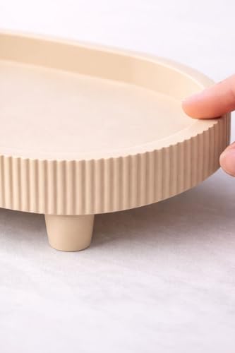 Minimal Vanity Tray Beige Bathroom Organizer 3D Printed Decorative Tray for Skincare Perfume Jewelry