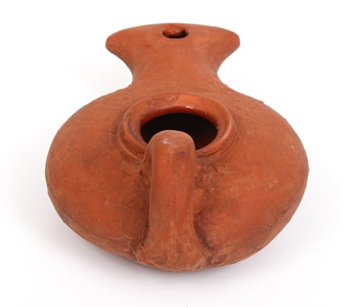 Biblical Herodian Oil Lamp with Handle – Glazed Clay Replica in Gift Box with Certificate of Authenticity - Holy Land Judaica & Christian Gift - color: Clay oil lamp in a gift box