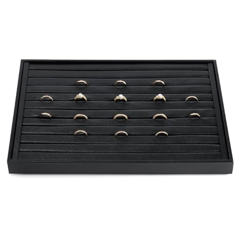 11 Slots PU Leather Jewelry Tray, Ring Display Tray, Earring Display Tray for Rings Earrings Coins Storage Display (Black) - color: Black, size: 11 Slot
