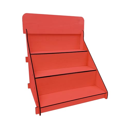 Wooden Portable Retail Table Display Stand Countertop 3 Step Riser Craft Shows, Farmers Markets Tradeshows |No Hardware Assembly Flat Pack Soap Display CBD Jewelry Spices Cups Tumblers Coasters - color: Red