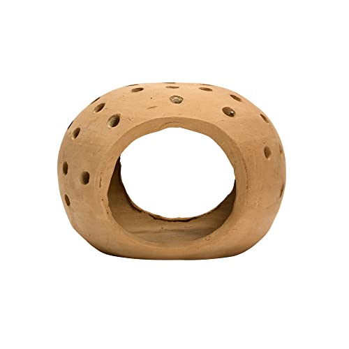 Creative Co-Op Handmade Terracotta Candle Holder with Cutouts - size: 6"L x 5"W x 5"H