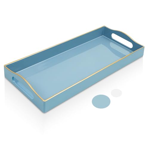 Gifturbo Bathroom Tray for Countertop, Decorative Vanity Tray with Handles,Storage Dresser Tray Organizer for Perfume, Jewelry, Makeup, Key (Light Blue) - color: Light Blue