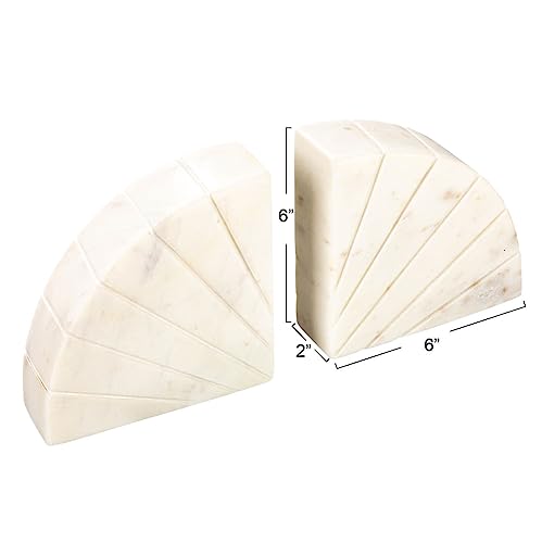 Creative Co-Op Modern Arched Semicircle Marble Bookends with Carved Detail, Set of 2, White