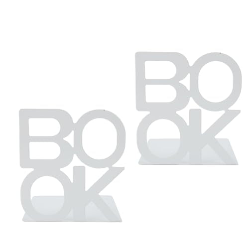 Decorative Bookends Book Ends Books DVDs CD Holder Video Game Organizer for Home Shelves Office School Study Metal Bookends Heavy Duty Non Skid Decorative (White) - size: White