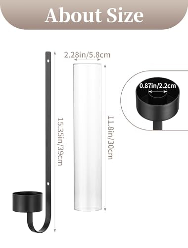 Sziqiqi Black Wall Candle Holders: Metal Candle Sconces for Taper Set of 2 Modern Wall Mounted Candlestick Holder with Hurricane Glass for Living Dining Room Bedroom Bathroom Outdoor