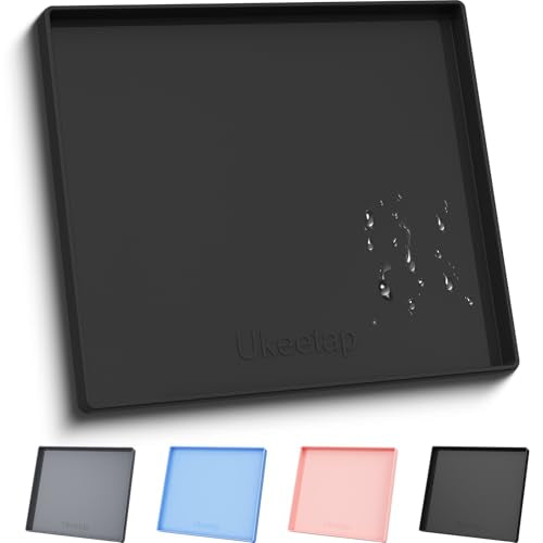 ukeetap Extra Thick Silicone Mat Waterproof with Raised Edge 22" x 19", Under Sink Mat for Kitchen & Bathroom, Kitchen Cabinet Liner, Multi-Purpose for Storage & Protection, Black - color: Black, size: 22" x 19"