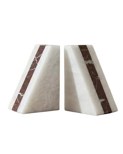 White Marble Bookend 6" - Book Stoppers for Bookshelves - Modern Decorative Marble Bookends for Home and Office, White - color: White