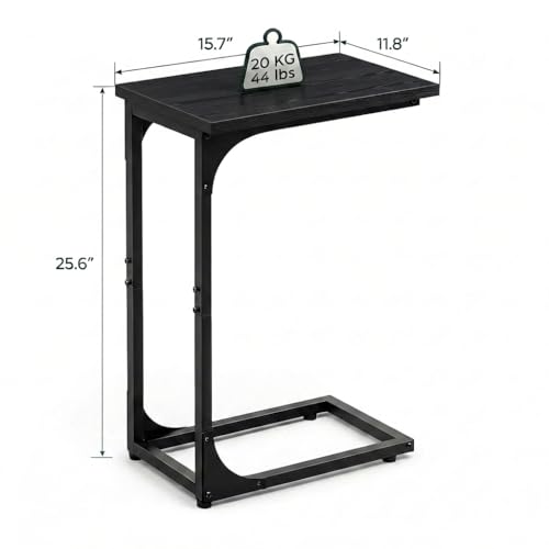 TEMI C Shaped End Table for Couch - Small Side Table and TV Tray for Eating or Laptop, Accent Desk for Chair or Sofa, Easy Assembly, Space-Saving Design for Living Room or Bedroom,Black - color: Black