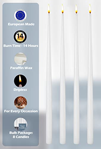 Hyoola Tall Taper Candles - 16 Inch White Unscented Dripless Taper Candles - 14 Hour Burn Time - 8 Pack - size: 16 Inch