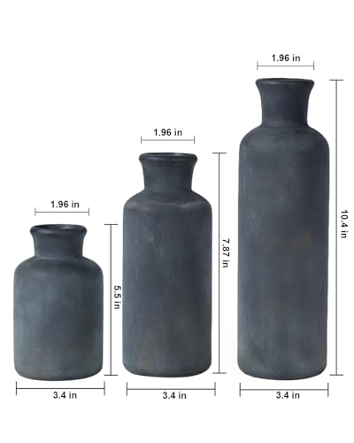 Black Ceramic Vases Set – Rustic Vintage Matte Decorative Flower Vases with Brushed Gold Effect for Home Decor, Living Room, Dining Table & Mantel Centerpieces - color: Black