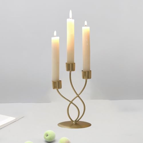 Gold Brass Candlestick Holders Set Metal Taper Candle Holders Vintage Pillar Candle Stick Holder Housewarming Gift for Wedding Table Centerpiece, Dinning, Party, Christmas, Home Decor