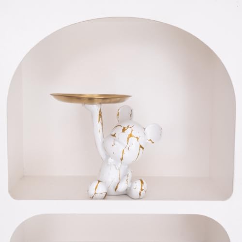 Bear Statue Resin Graffiti Animal Sculpture for Home, Office Decor, Abstract Design for Birthday, Anniversary and Gift Present (WhiteGold Tray) - color: Whitegold Tray