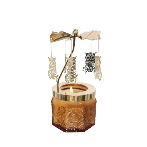 kingnero Lavender Scented Candle Carousel Rotary Candle Holder Spinning Tea Light Birthday Gifts for Women, Mom, Wife, Girlfriend, Sister, Female Friends, (Golden Owl) - color: Golden Owl