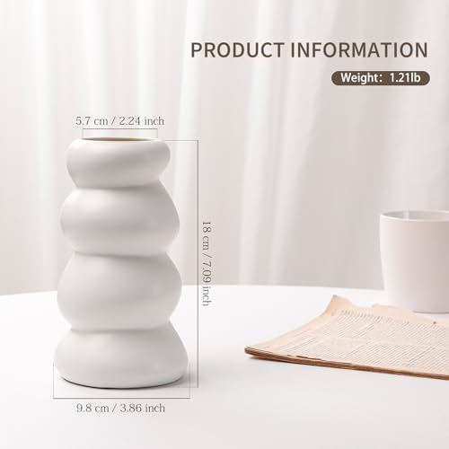 BosilunLife Ceramic Vase with Stacked Bubble Design – Boho Modern Sculptural Flower Vase for Home Decor, Shelf or Table Centerpiece (White) - color: White