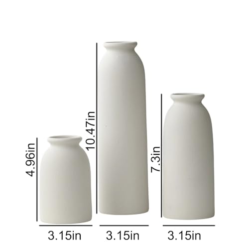 10.6 inches Tall Decorative Ceramic Vase Set, 3 Pieces, Nordic Modern Boho Style, White, for Home Decor (White) - color: White