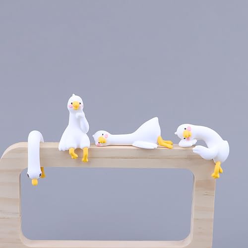 Cute White Duck Decor Figurines - 4PCS Mini Resin Duck Statues for Computer Monitor, Desk, Car Dashboard, Bookshelf - Funny Animal Ornaments for Home Office Decor, Unique Gifts for Women, Kids - color: Yy
