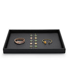 Black PU Leather Jewelry Display Flat Tray Ring Necklace Watch Organizer Display Tray (1 grid) - style: Flat Tray