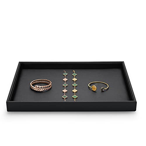 Black PU Leather Jewelry Display Flat Tray Ring Necklace Watch Organizer Display Tray (1 grid) - style: Flat Tray