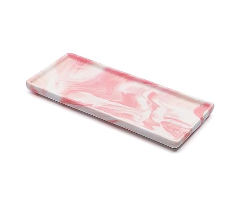 9.2" Porcelain Small Bathroom Tray, Ceramic Countertop and Vanity Tray for Cosmetics, Perfume, Jewelry, Candle - Kitchen Soap Tray for Kitchen Counter (Pink) - color: Pink, size: 9.2" x 3.6" x 0.6"