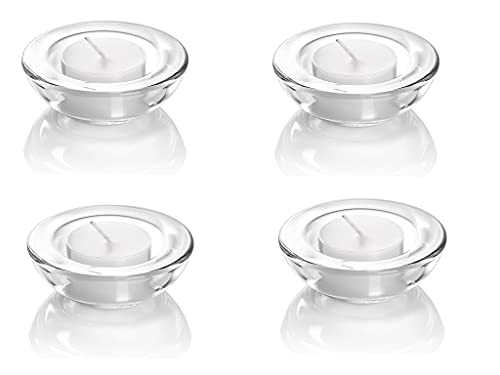 4 Pack,Clear Tealight Candle Holders, 3" Round Chunky Glass Candle Holder