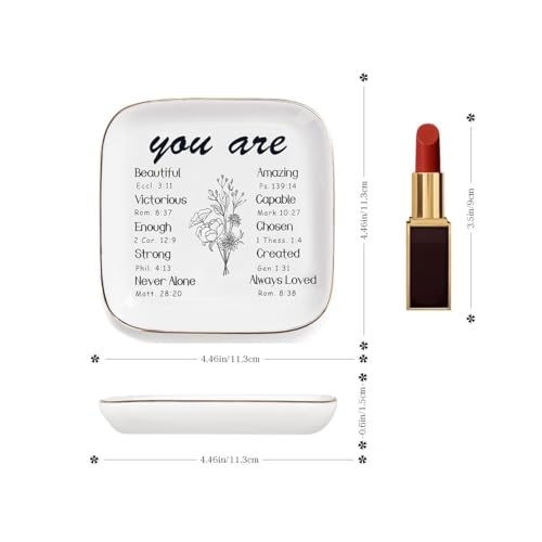 Catholic Christian Ring Tray Gifts , Ceramic Jewelry Dish with Bible Verses – Inspirational Keepsake Gift for Women & Girls, Perfect for Baptism, First Communion or Confirmation - style: Christian Gifts