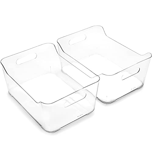 BINO | Plastic Storage Bins, Large - 2 Pack, Clear | THE SOHO COLLECTION | Pantry Organizers and Storage Containers | Fridge Organizer Bins | Kitchen Cabinet Organizer | Medicine Cabinet Bin - color: Clear, size: Large