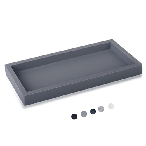 Small Silicone Bathroom Vanity Tray Rectangle Soap and Sponge Holder Kitchen Sink Organizer for Scrubber, Lotion Bottles, Perfume, Jewelry, Candle, Key Trinket Ring, Grey - color: Gray, size: 7.9" x 4.0"