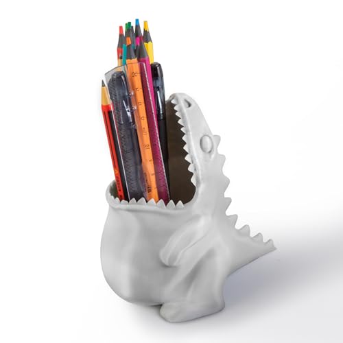 Cute Dinosaur Pen Holder, Dinosaur Figurine Pencil Holder for Office Desk Decor, 3D Printed, Grey T-Rex Desktop Organizer, Funny Dinosaur Pen Holder Gifts for Boys - color: Gray, size: Cute Dinosaur