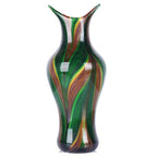 Handblown Art Glass Vase, 12.4" Tall Heavy Duty Decorative Flower Vase with Unique Swirl Pattern, Modern Murano Style Mouth-Blown Bud Vase for Luxury Home Decor & Gifting (Green)