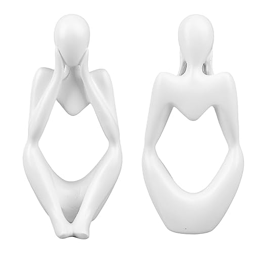Abstract Thinker Statue | Synthetic Home Accent for Living Room/Office Desk/Bookshelf | Hollow Design Art Sculpture Collectible Present (White Focus) - style: White Focus