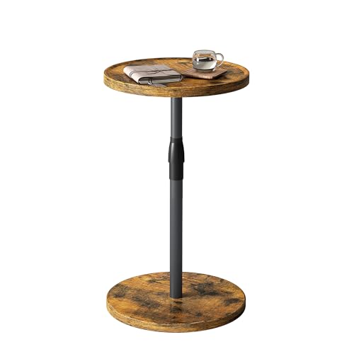 Adjustable End Table, Small Round Side Table, Drink Table for Small Spaces, Pedestal Nightstand for Living Room, Bedroom, Sofa Couch, Rustic Brown ET-010RB - color: Rustic Brown