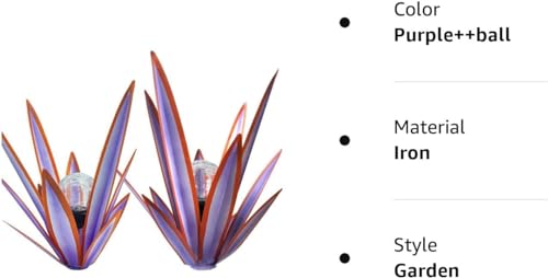 Metal Agave Plant Garden Art, 2 Pack Tequila Rustic Sculpture, Rustic Metal Agave Plants Garden Lawn Home Ornaments, for Yard Stakes, Garden Figurines, Outdoor Patio (2 PCS Purple with Light) - color: 2 Pcs Purple With Light