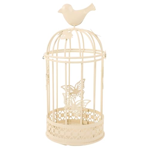 PRETYZOOM Large Wrought Iron Bird Cage Candle Holder 3.94 Inch Metal Tealight Holder Vintage Rustic Pillar Candlestick for Home Decor Romantic Ambiance - color: White
