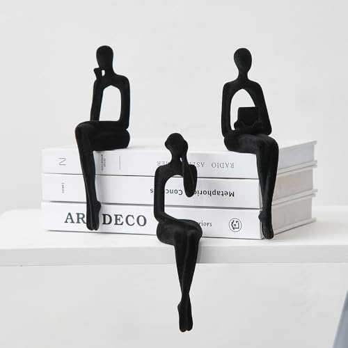 XINXUAN Statue Home Decor - Modern Bookshelf & Desk Decor - 3 Piece Set (Flocking - Black) - color: Flocking - Black