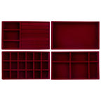 4 Pack Stackable Velvet Jewelry Trays Organizer Drawer Inserts Container Display Storage Box for Necklaces Bracelets (Red)