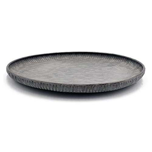 Funerom 7.8 inch Very Small Round Galvanized Metal Tray Decorative Tray Corrugated Edges - size: 7.8"