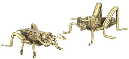 Brass Cricket Figurine Brass Statue, Lucky Cricket Fengshui, Wealth Sculpture Animal Craft Collectible Figure Ornament for Home Desktop Office, Golden - color: 2 Cricket Statue