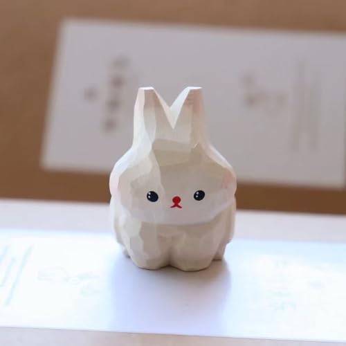 Mini Handcrafted Wooden White Rabbit Figurine –1.6" Cute Carved Bunny Statue for Desk, Home, Car Dashboard & Monitor Top Decor, Collectible Animal Ornament, Gift for Animal Lovers - color: White Rabbit