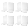 VFINE Bookends 4 Pairs, White Metal Book Ends, Bookends for Shelves, Book Stopper for Heavy Books, Book Dividers for Home Office - color: White 4 Pairs Bookends