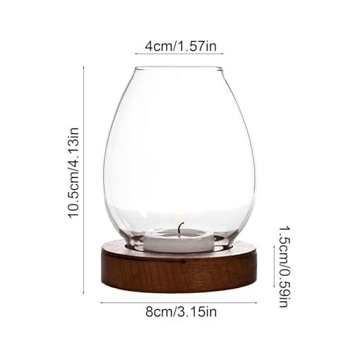 Glass Candle Holders, Egg Shaped Candlestick Holder with Wooden Base Clear Candle Stand Vintage Candles Rack, Rustic Farmhouse Decor for Wedding, Decoration and Dinning