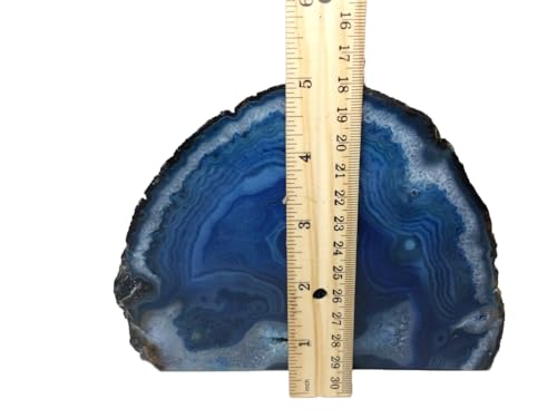 AMOYSTONE Blue Agate Stone Bookends, Decorative Book Holder for Office and Home Shelves, 3-4 LBS Stylish and Functional Bookends,with Rubber Bumpers - color: Blue, size: 3-4 Pounds