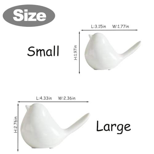 Ceramic Birds Figurines Home Decor, Set of 2 White Birds Statue, Chubby Small Bird Figurines, Modern Style Bird Decor for Home Living Room Desk Bookshelf Coffee Table Office Desktop (White) - color: White