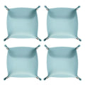 HARFINGTON 4pcs PU Leather Valet Tray Unisex Folding Small Catchall Tray Portable Entryway Table Tray Nightstand Bedside Desk Tray for Key Wallet Watch Coin Jewelry Dice, Light Blue - color: Light Blue